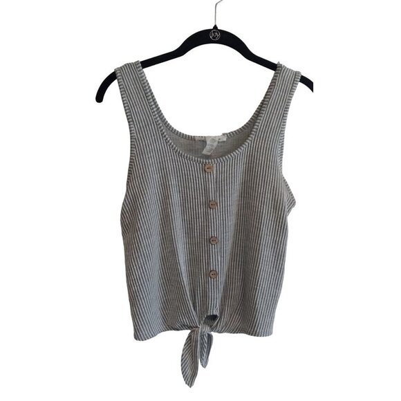 Anthropologie Caution to the the Wind grey and white vertical stripe textured ti - Picture 1 of 5